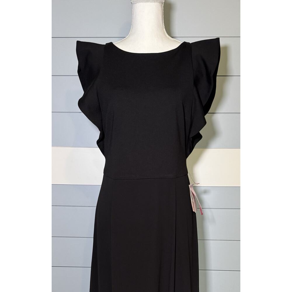 H by Halston Black Mixed Media Flutter Sleeve Maxi Dress Size 8 NWT